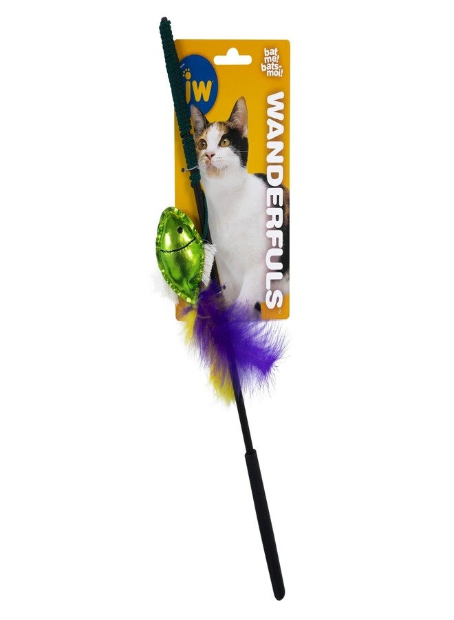 JW Wanderfuls Cat Wand, Interactive Cat Toy with Sparkly Fish, Feathers, Crinkly Cat Toy, Infused with Catnip, Mimics Real Air Prey, Promotes Mental Stimulation, Assorted Colours, for Cats, Kittens - Image 1